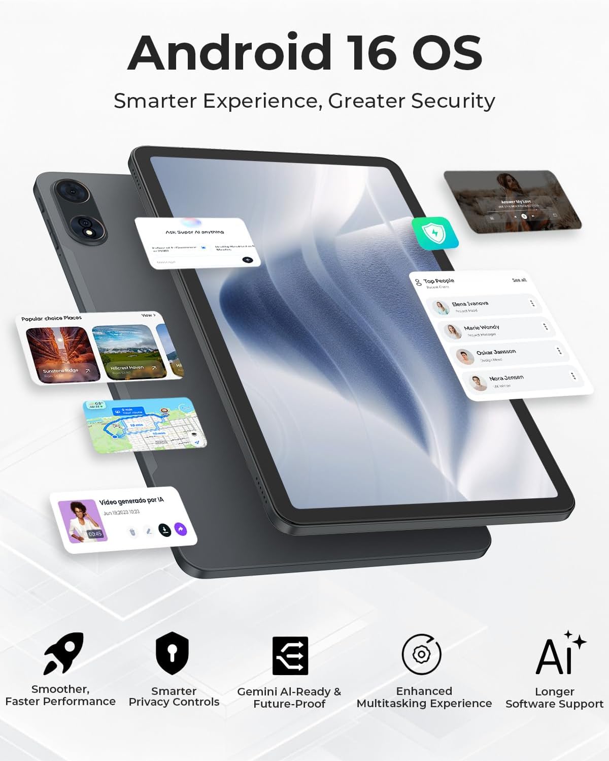  12 inch Android 16 Tablet with Keyboard, 48GB+256GB+2TB Expand, 120Hz 2K IPS Display, Gemini AI, 10000mAh, Octa-Core, WiFi 6, 13MP Camera, Large Tablet PC with Case, Mouse, Stylus (Gray) thumbnail