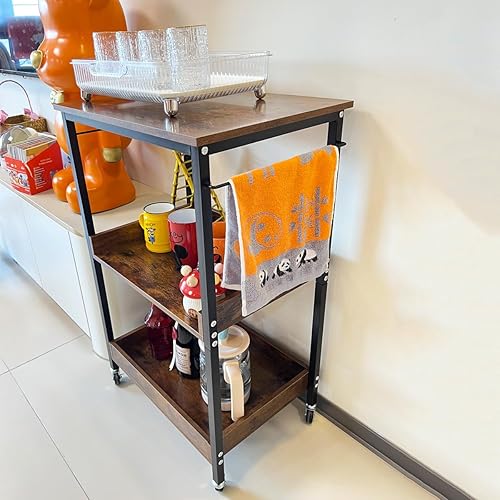 Miniatura 5 de Carrito utilitario rodante de 3 niveles con ruedas con cerradura, almacenamiento delgado, carrito de alta resistencia, estantería móvil, organizador