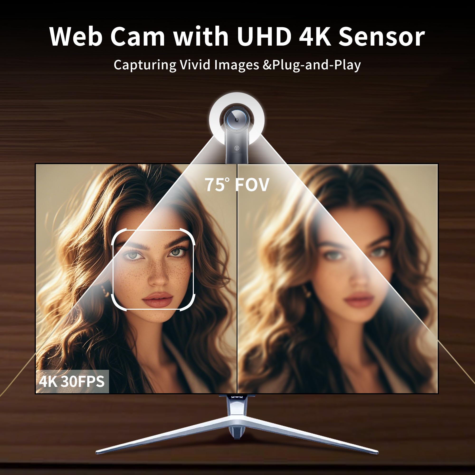 Kamera internetowa 4K ze światłem, kamera internetowa z głośnikiem, podwójna redukcja szumów, Plug and Play, kamera internetowa do komputera stacjonarnego, automatyczne ustawianie ostrości, ochrona
