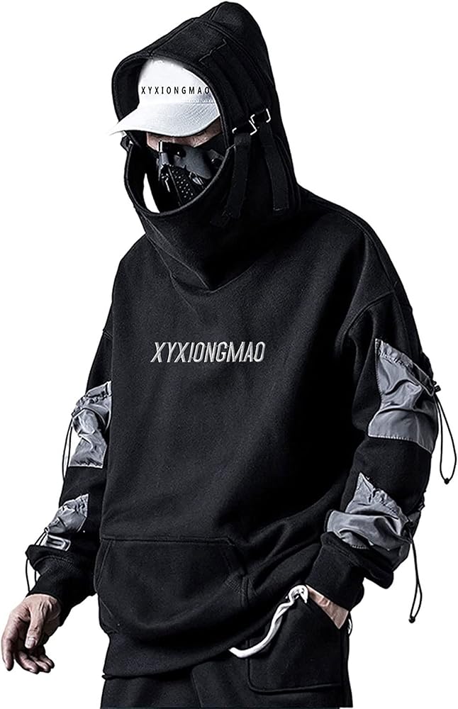 Compre Black Urban Techwear Hoodie com Estilo Cyberpunk