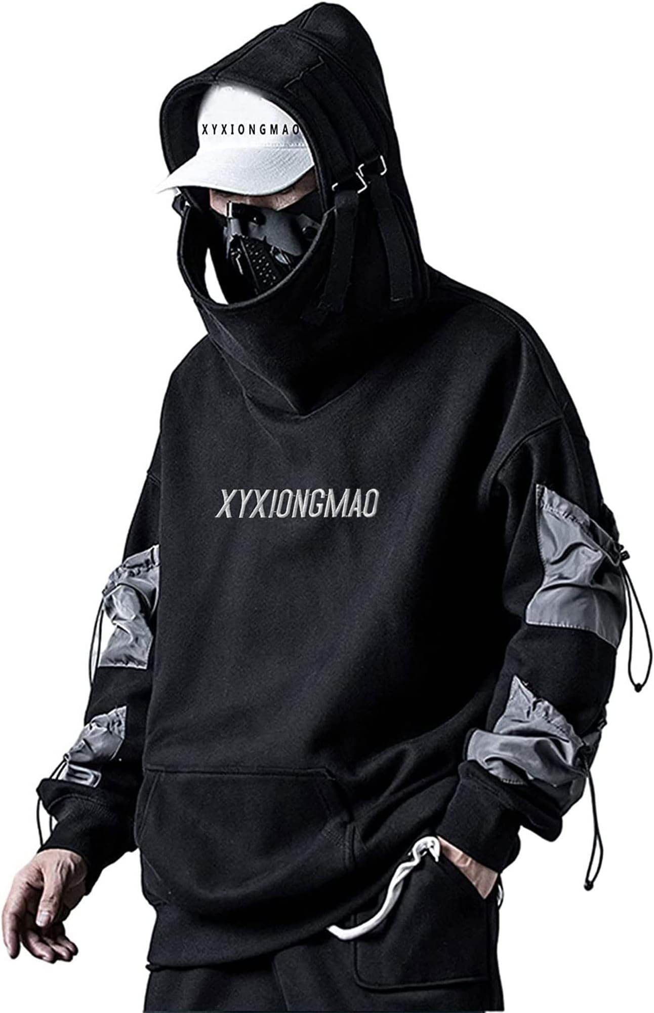 Streetwear Techwear Hoodie Cyberpunk Tactical Mens Black Urban Hip Hop Japanese Sweatshirt