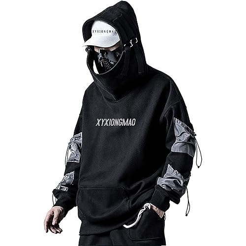 XYXIONGMAO Streetwear Techwear Hoodie Tactical Mens Black Urban Hip Hop
