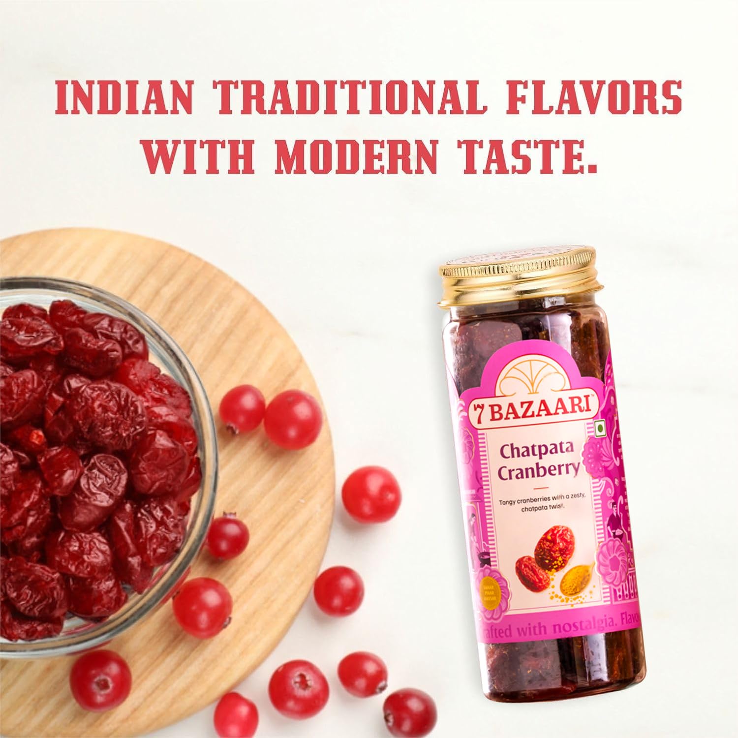7 BAZAARI Chatpata Cranberry - Premium Spicy & Tangy Dried Cranberries with Chatpata Seasoning, Cumin, Natural Ingredients,High-Fiber, Heart-Friendly Healthy Indian Snack, 180 Gram Pack (Pack of 2) - Image 6 thumbnail