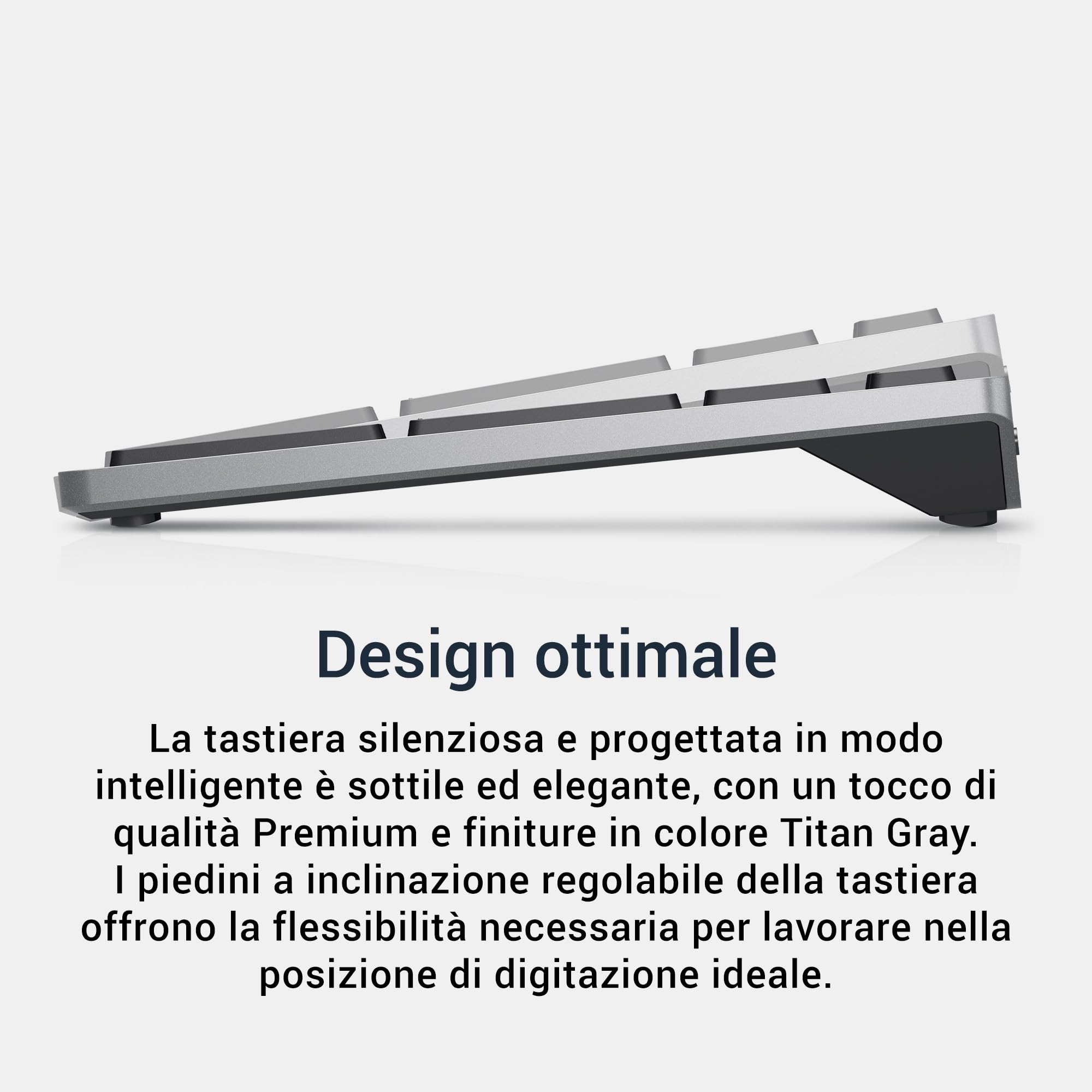Dell KB700 Tastiera Senza Fili Multi-Device – QWERTY, Bluetooth 5.0 e RF 2.4 GHz, Compatibile con Windows, Mac, Linux, ChromeOS e Android, Tasti Programmabili, Batteria 36 Mesi, Titan Gray