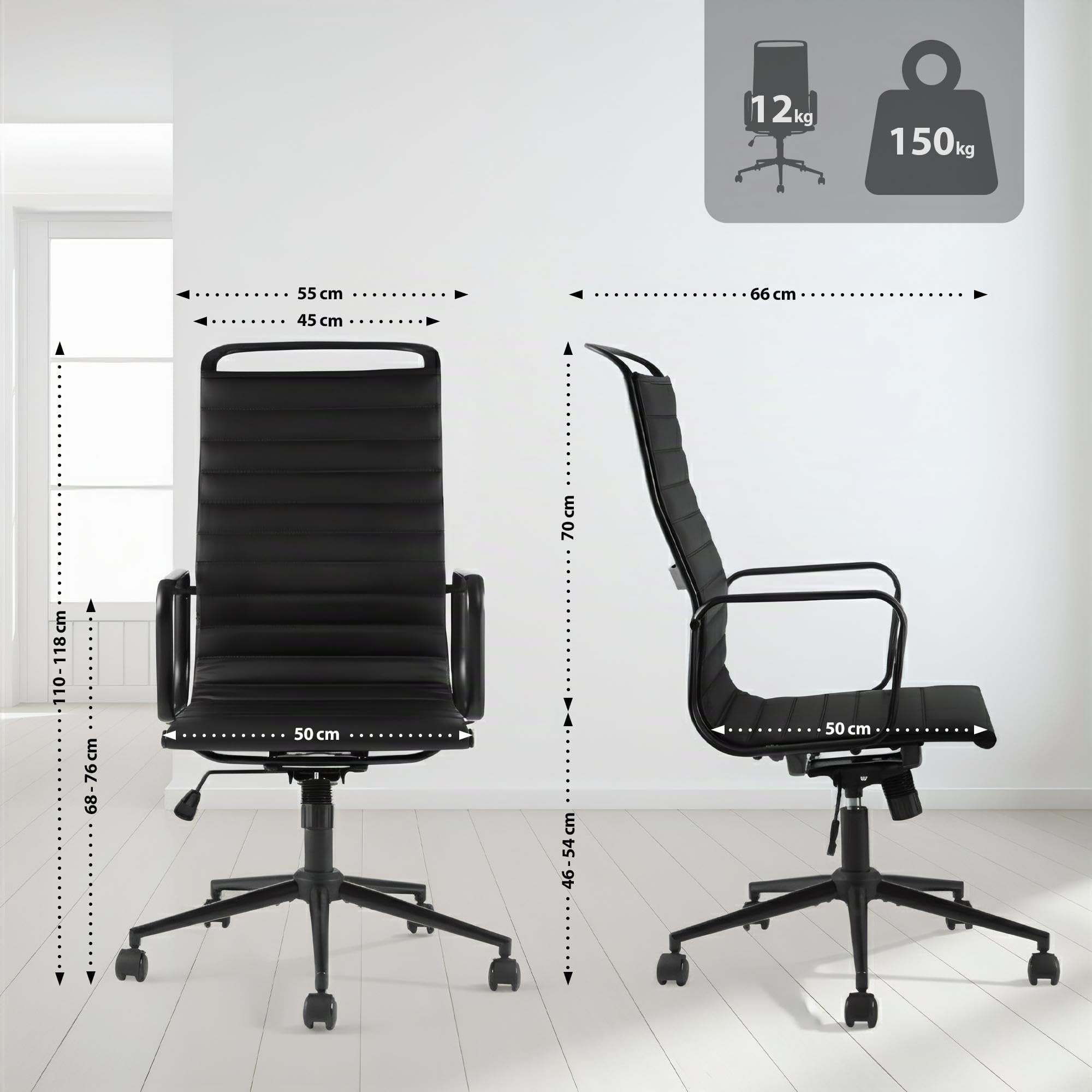 CLP Bürostuhl ergonomisch Nelson, Schreibtischstuhl mit Wippmechanismus, höhenverstellbar und drehbar, Sitzfläche aus Kunstleder, Farbe:schwarz