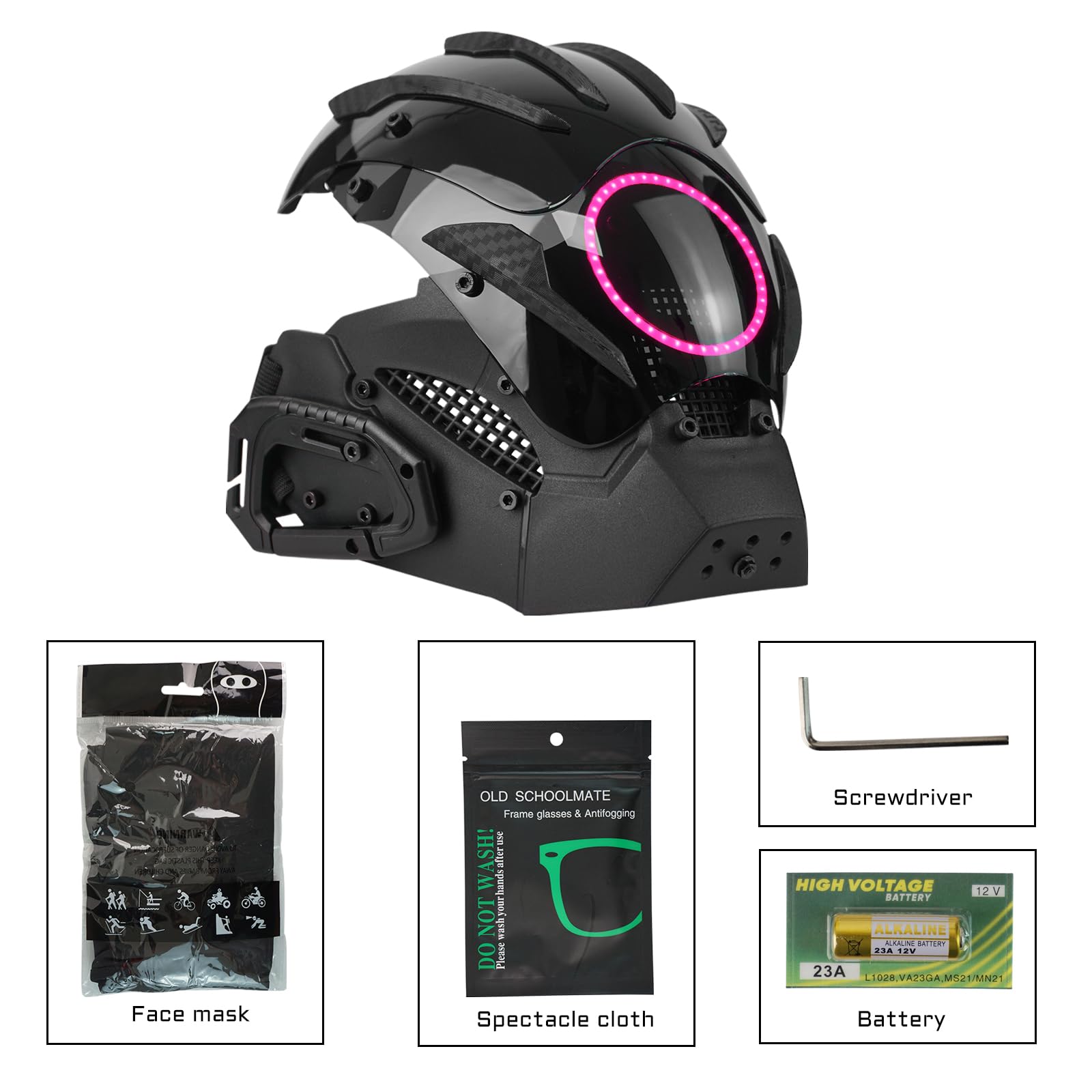 Maschera punk a LED da uomo, con cinturino regolabile, fosforescente, semi-casco, per DJ e rave, per feste, festival e cosplay