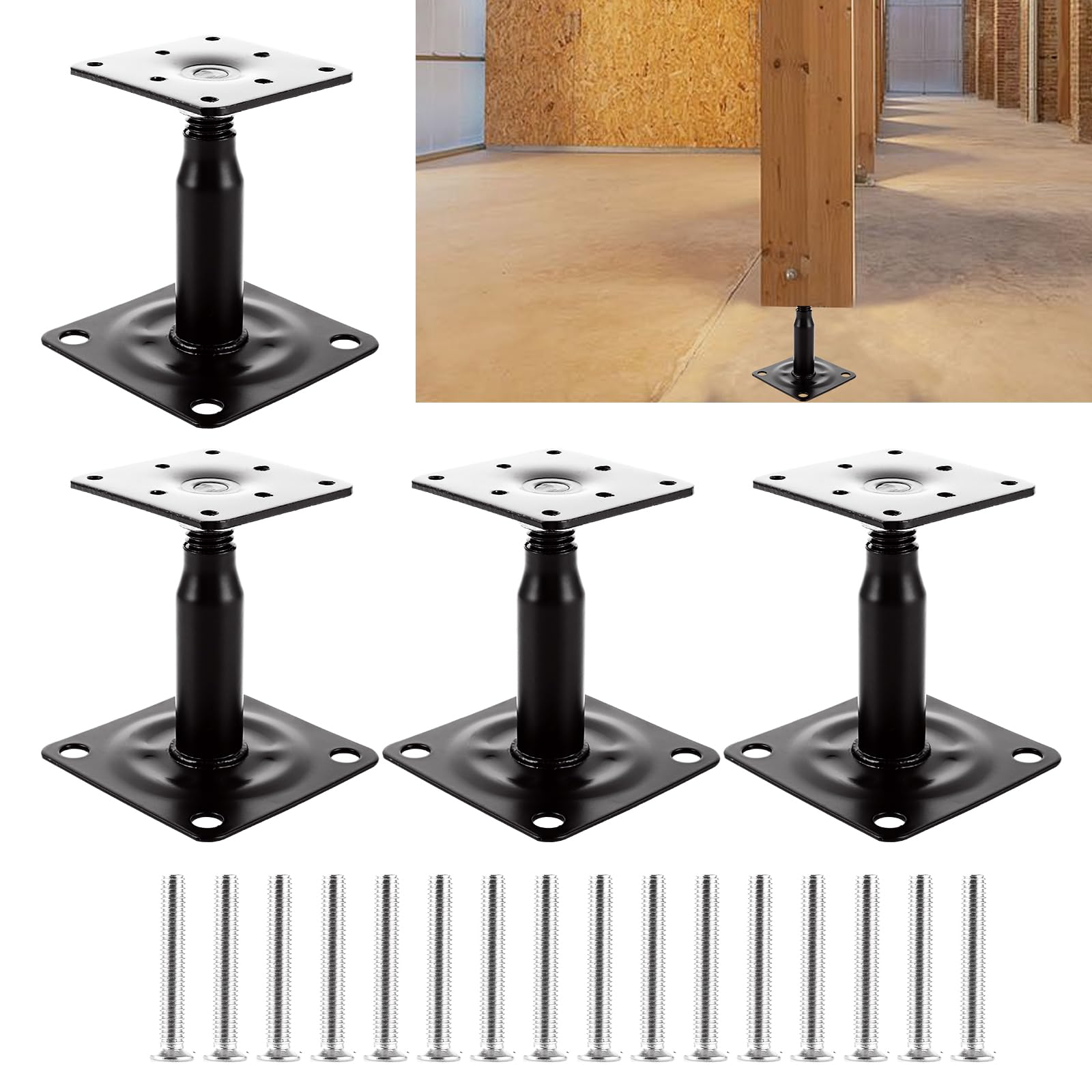 Supporto Pali Regolabile 150-190mm, 4PCS Supporti Pali Gazebo in Acciaio Zincato, Base Pilastro Regolabile per Pali Legno, Pergole, Capanni e Lavori Edili