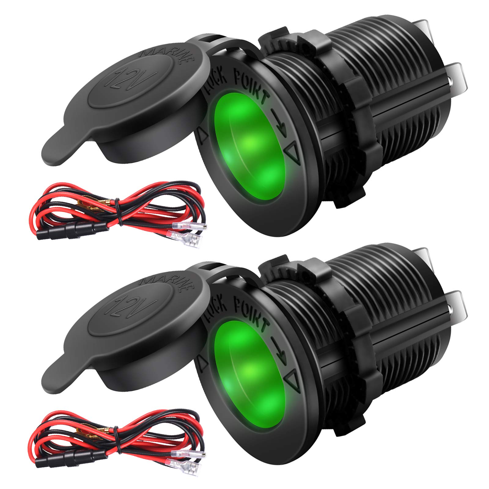 ZHSMS Enchufe universal de repuesto para encendedor de cigarrillos de coche de 12 V/24 V con LED verde para coche, motocicleta, ATV, RV y más, impermeable, paquete de 2