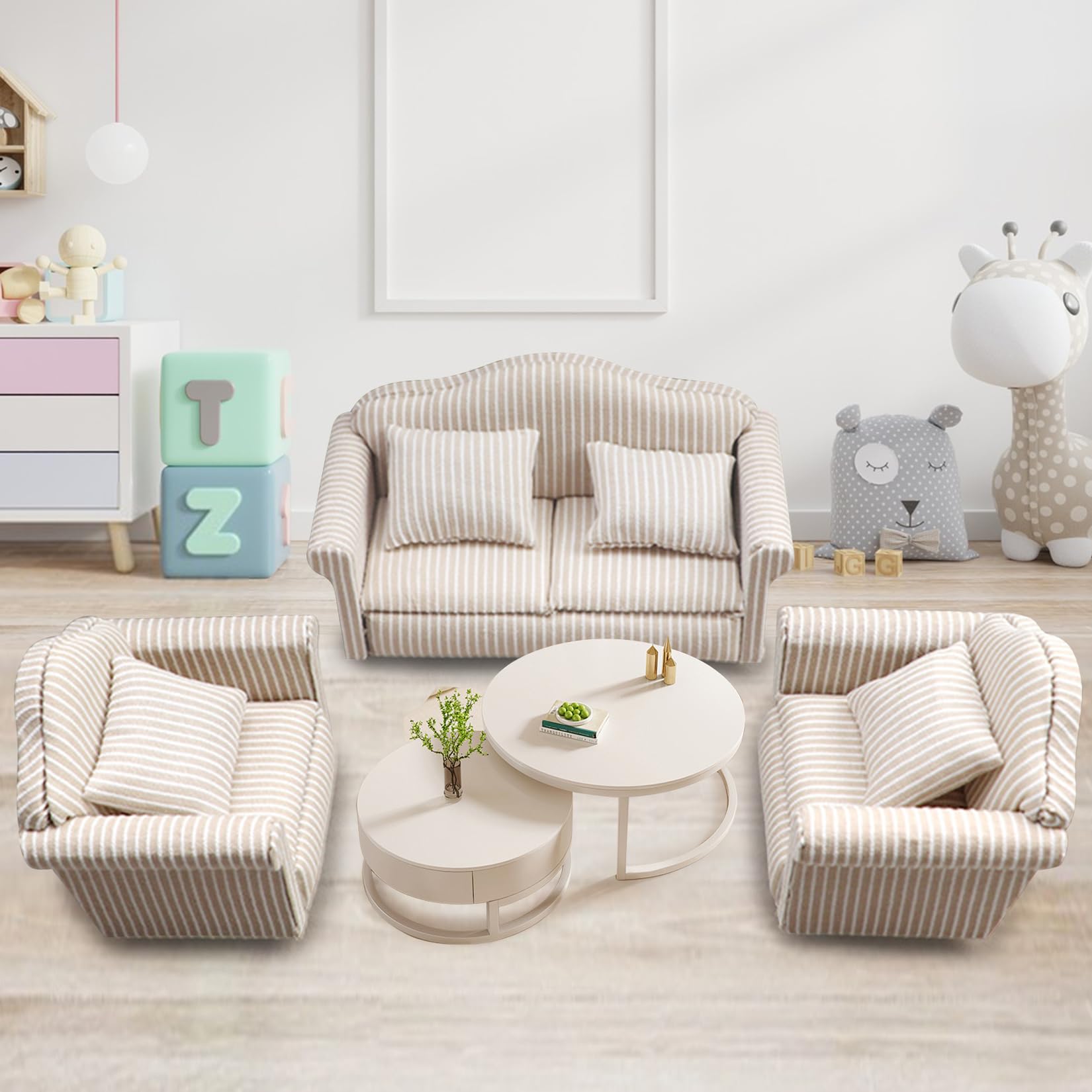 Miniaturowa sofa Kanapa Akcesoria do domku dla lalek Drewniane meble do domku dla lalek Miniaturowe akcesoria(C)