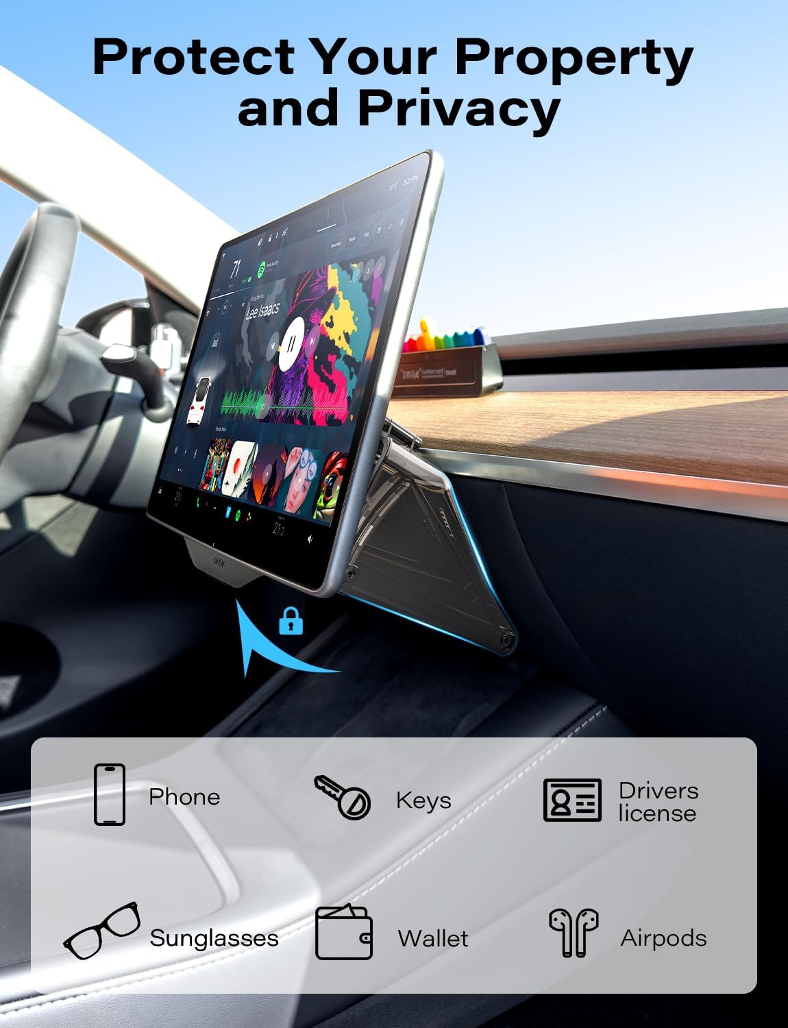 Under Screen Storage Box Fit Model Y Juniper Model 3 Highland, Hiddenable Privacy Storage for Model Y 3 Accessories, Center Console Organizer for Model Y 2019~2026 & Model 3 2016-2026