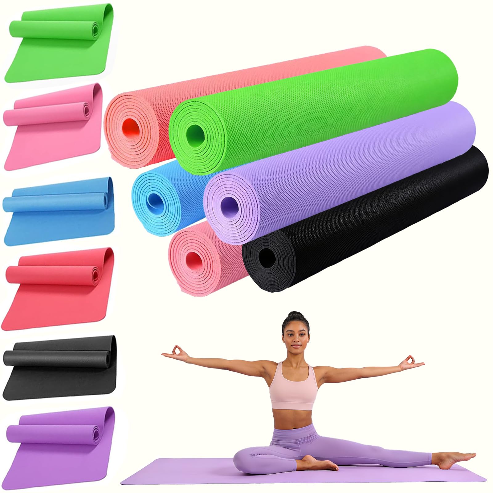 24 Pcs Yoga Mats Bulk 4 mm Thick 68 x 24 Non-Slip Exercise Workout Non Slip Fitness Pad