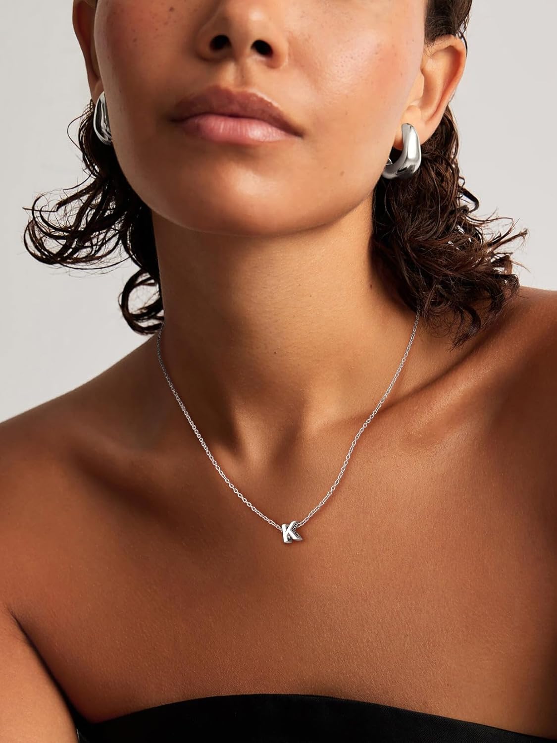 SILVERCUTE Valentines Day Gifts for Her - Small 925 Sterling Silver Initial Necklace for Women,Tiny Silver Initial Pendant Tiny Letter Necklace with Adjustable Chain,16"-18" - Image 2