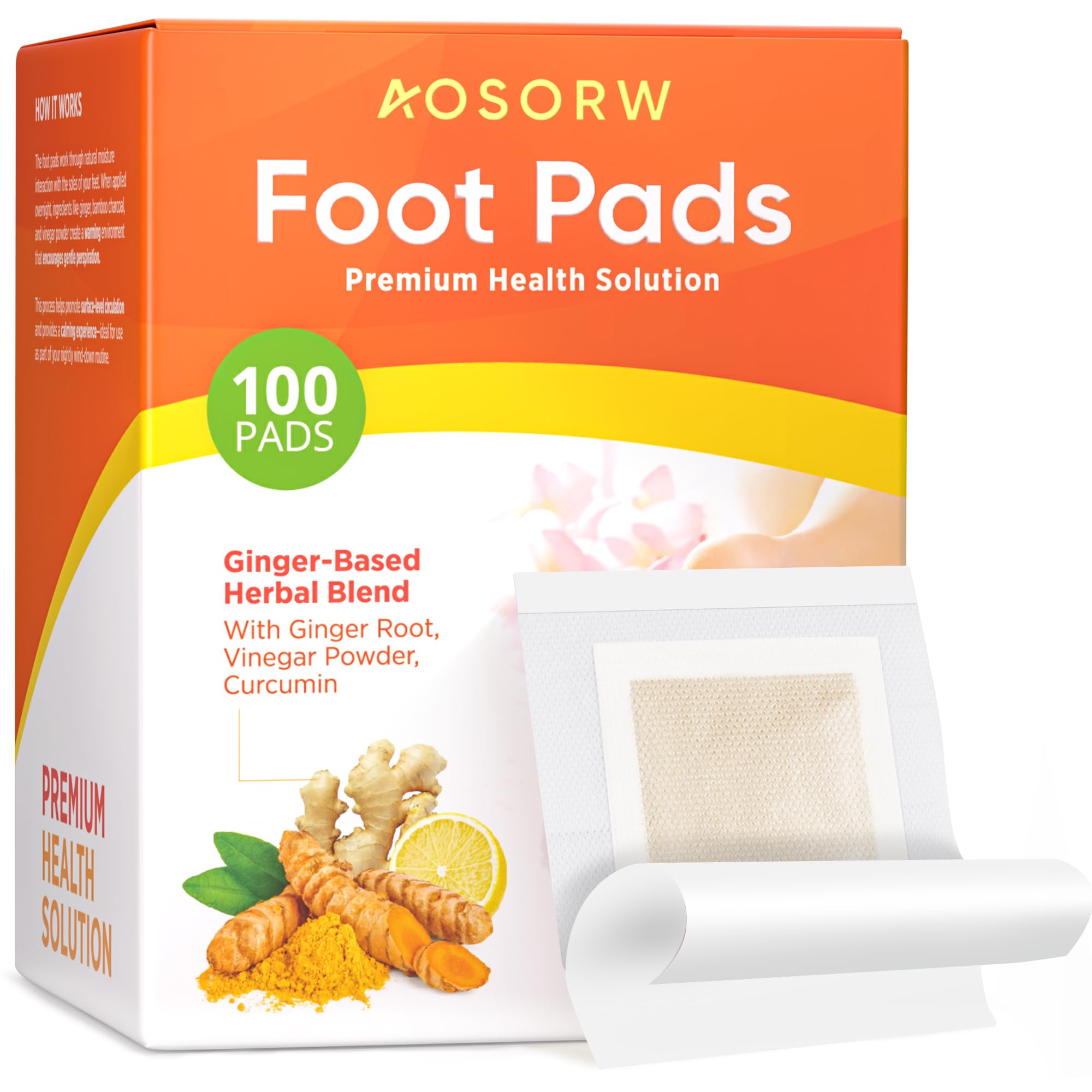 AOSORW Natural Herbal Foot Pads - Overnight Foot Care Patches - Helps You Feel Refreshed - for Daily Relaxation - (Orange, 100 Pads) Orange 100 Pads