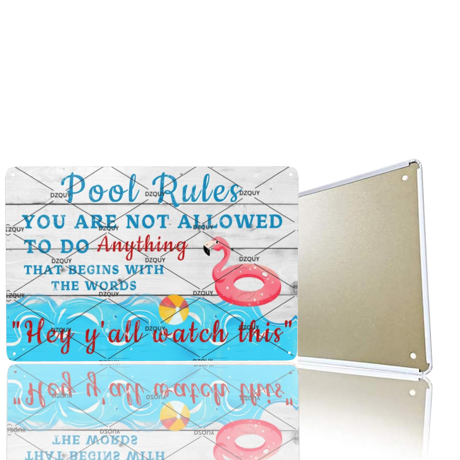 DZQUY Funny Pool Metal Sign Accessories Swimming Pool Rules Sign Water Park Warning Sign With Flamingo Outdoor Pool Party Decorations 8x12 Inch