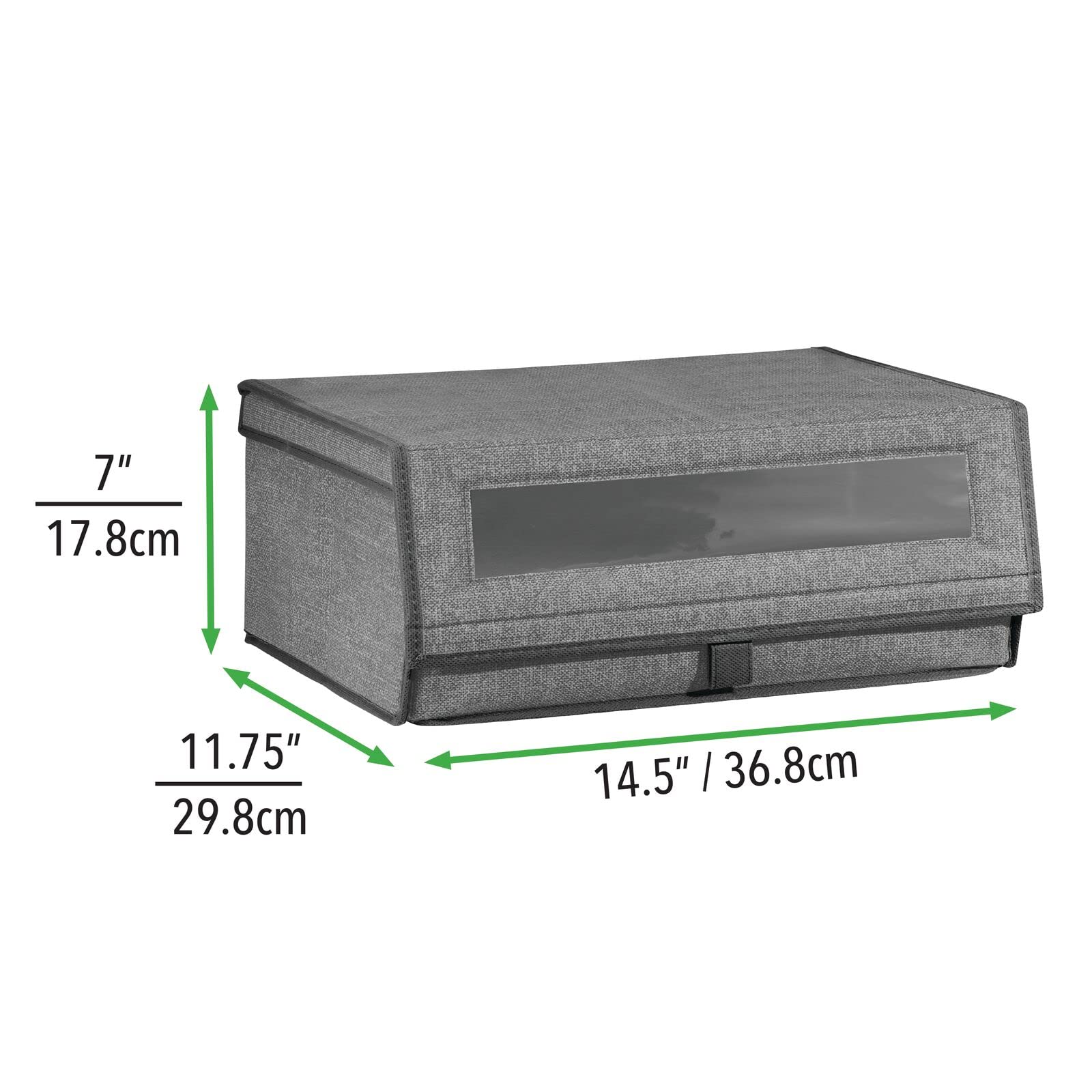 mDesign 4er-Set Schuhaufbewahrung aus Stoff – stapelbare Schuhbox mit Sichtfenster, Klettverschluss und Klappdeckel – Aufbewahrungsbox für den Schrank oder das Regal – dunkelgrau
