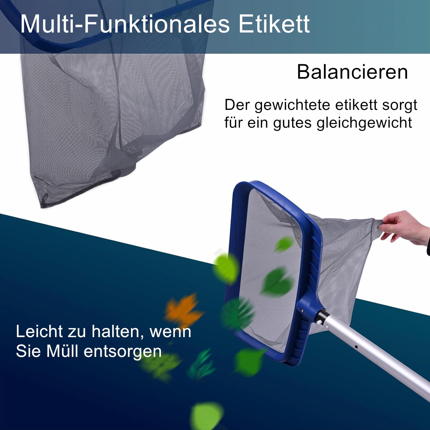POOLIFE Poolkescher Tiefenkescher Mit Stabilem Rahmen,Hocheffizienter Pool Laubkescher Mit Leicht Zu Schaufeln Den Kanten