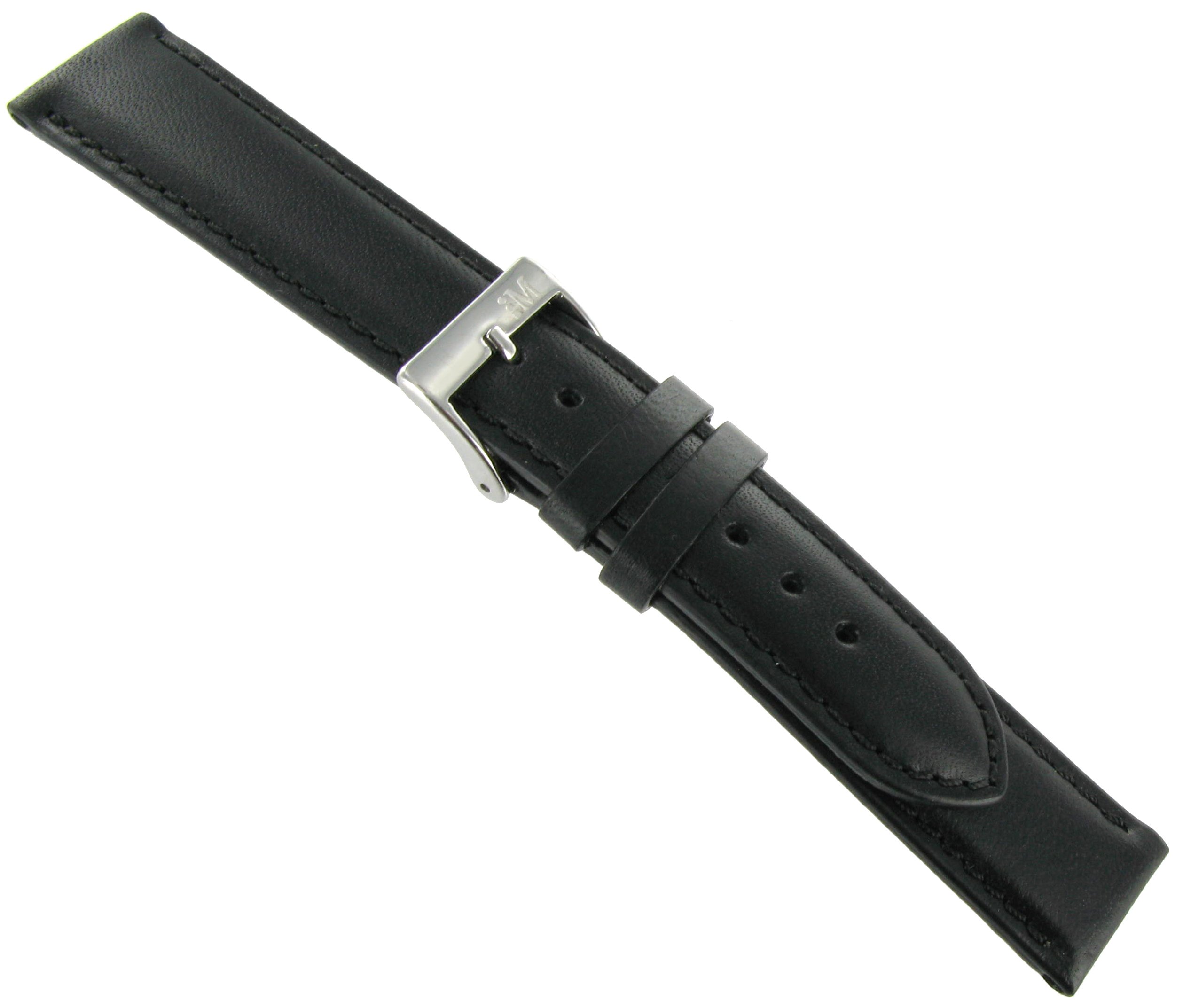 Morellato 20mm Genuine Oil Leather Padded Stitched Black Watch Band Regular-969