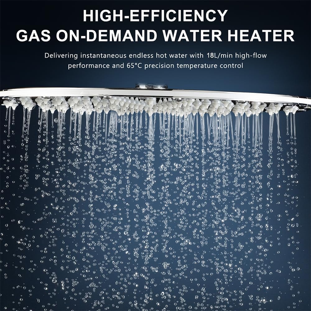 Fulgutonit Gazowy podgrzewacz przepływowy LPG, 36 kW, gazowy podgrzewacz wody, kompatybilny z propanem i butanem, niskie ciśnienie 0,25 bar, zabezpieczenie przed przegrzaniem, zasilanie bateryjne, do