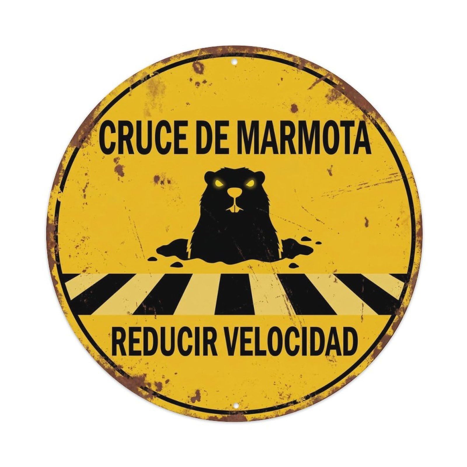 Groundhog Crossing Reducir Velocidad Antique Metal Tin Sign