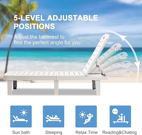 Miniatura 4 de Juego de 3 tumbonas para exteriores, sillas de resina impermeables para exteriores con 5 posiciones ajustables para todo tipo de clima, para patio,