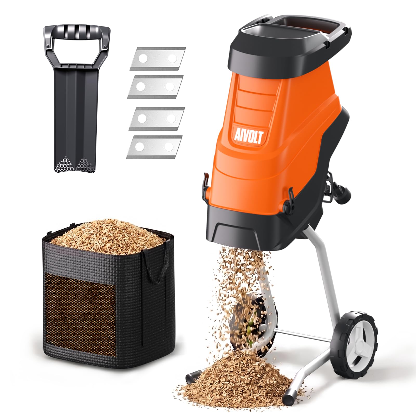 AIVOLT Electric Wood Chipper, 15-Amp Chipper Shredder