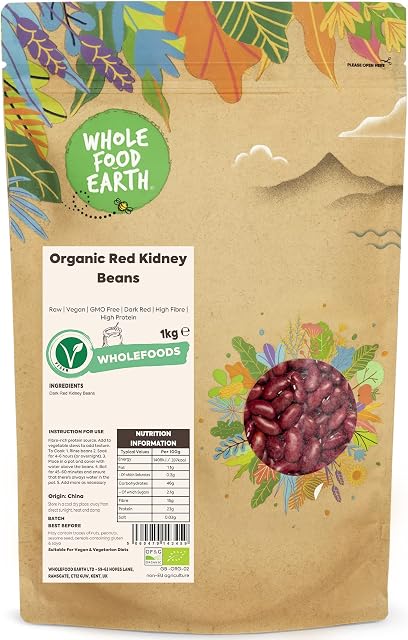 Wholefood Earth Organic Red Kidney Beans 1kg Raw | Vegan | GMO Free | Dark Red | High Fibre | High Protein | Certified Organic