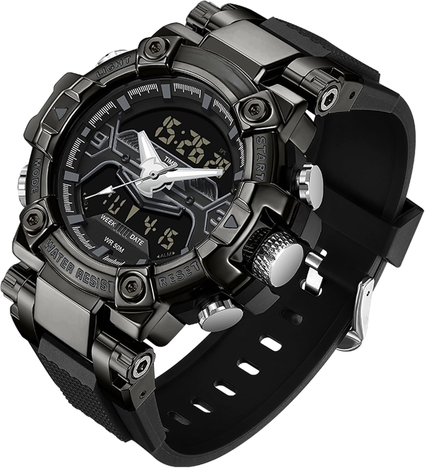 findtime Digital Watches for Men Tactical Sports 5ATM Waterproof Watch Digital Large Face LED Backlight Wristwatch Stopwatch Alarm Tactical Electronic Watch