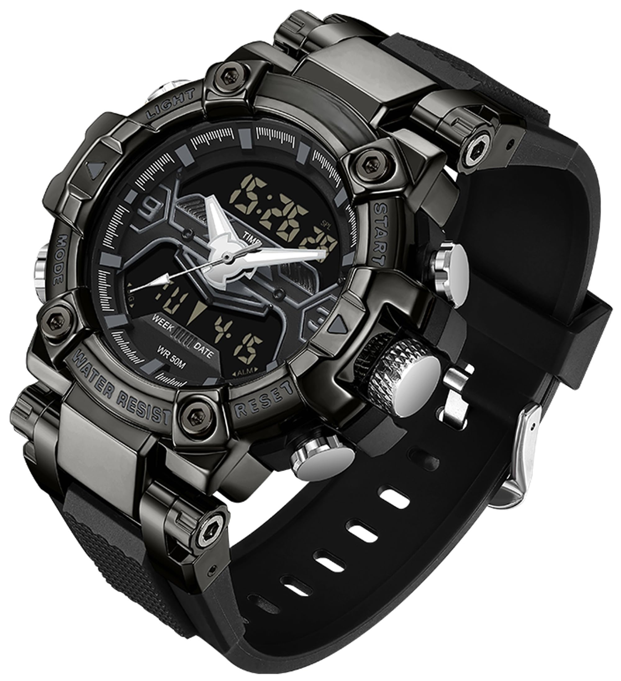 findtime Relojes digitales militares para hombre, reloj deportivo resistente al agua, esfera grande, retroiluminación LED, reloj de pulsera de 8 colores, cronómetro, alarma, reloj electrónico táctico