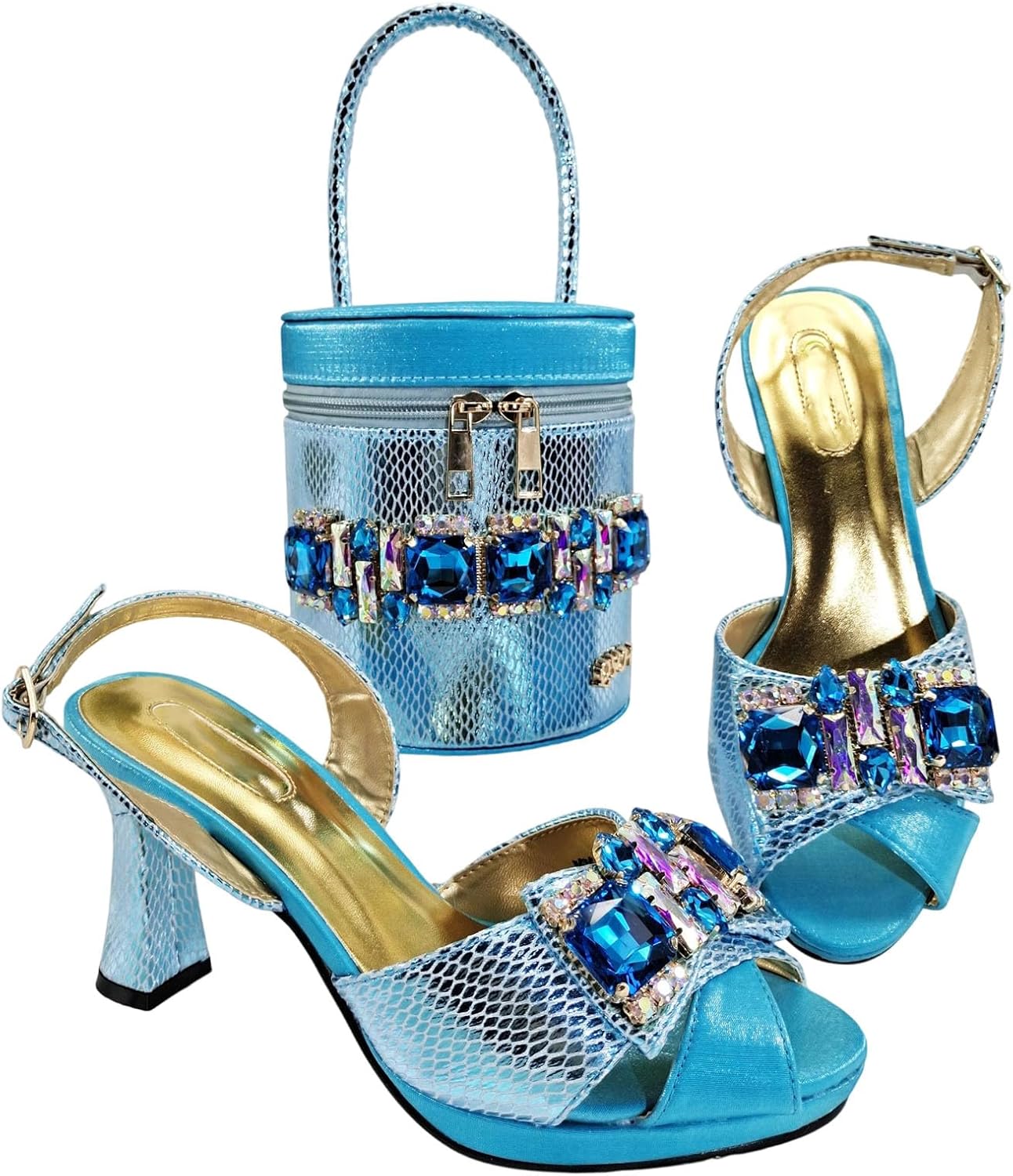 Womens High Heels Rhinestone Handbag Set Italian Design Elegant