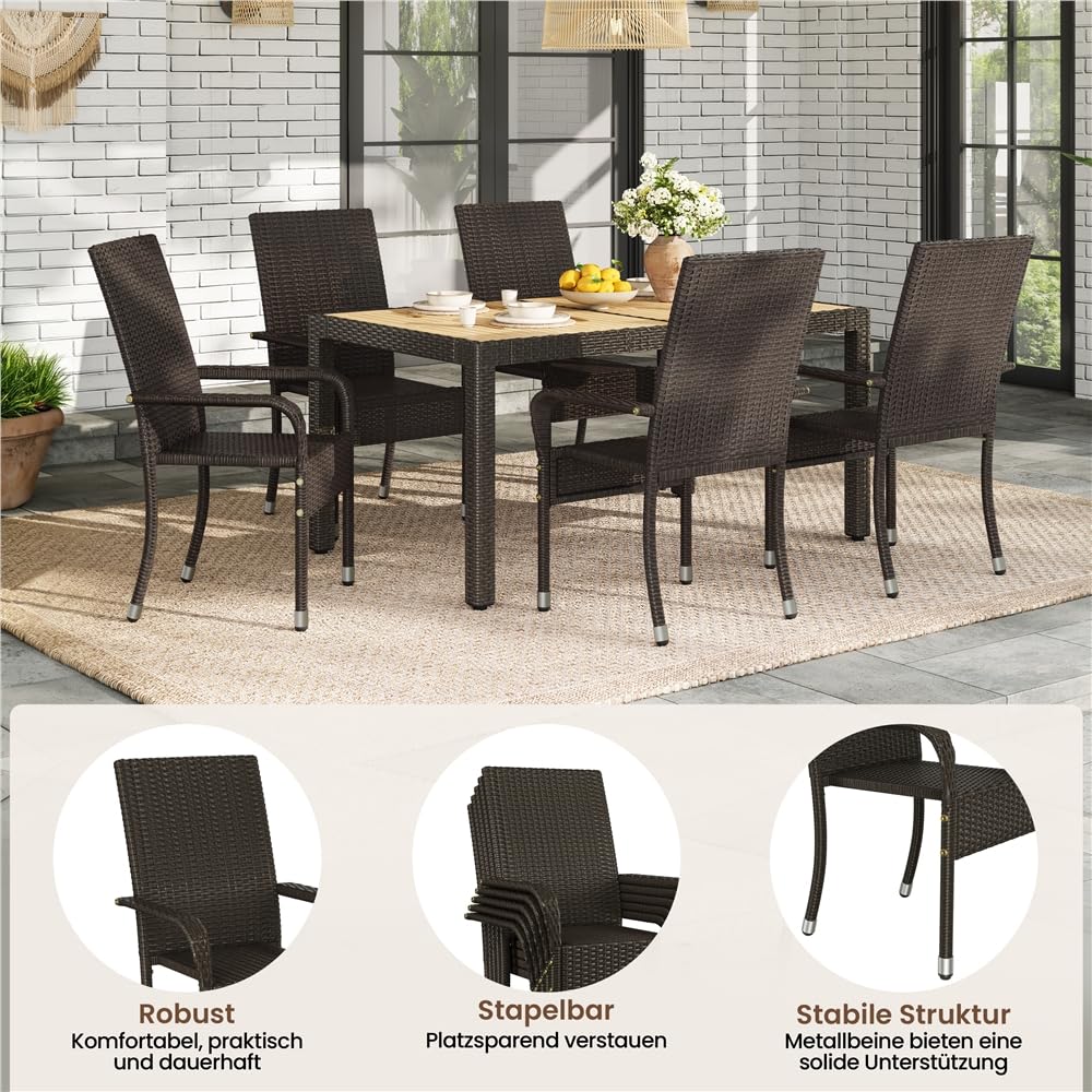 Yaheetech 4er Set Polyrattan Gartenstühle Stapelbar – Bild 8