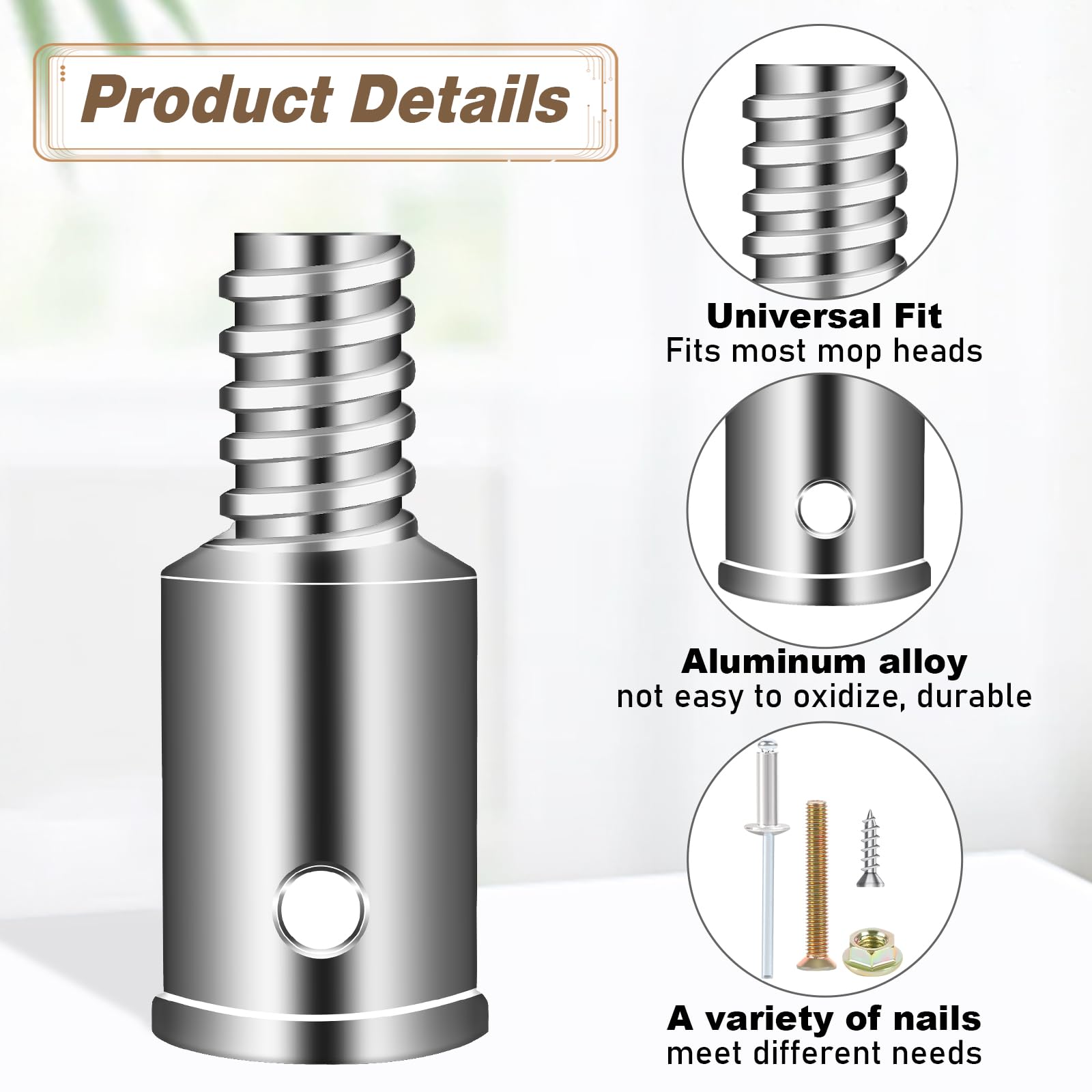 2-Pack 0.85 Inch Threaded Adapter Ends - Aluminum Alloy Extension Rod Repair Kit For Brushes & Poles