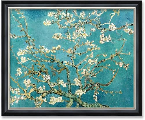 DECORARTS - Árbol de almendro floreciente, arte clásico de Vincent Van Gogh. Impresiones giclée enmarcadas con marco de madera maciza y detalles