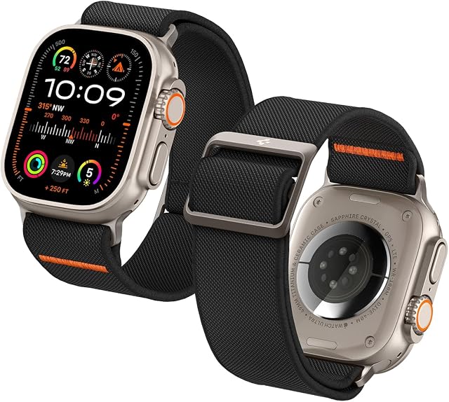 Spigen Lite Fit Ultra Strap Compatible with Apple Watch Band for Apple Watch Ultra 2/ Ultra (49mm), Series 9/8/7 (45mm), Series SE2/6/SE/5/4 (44mm) and Series 3/2/1 (42mm) Nylon Solo Loop