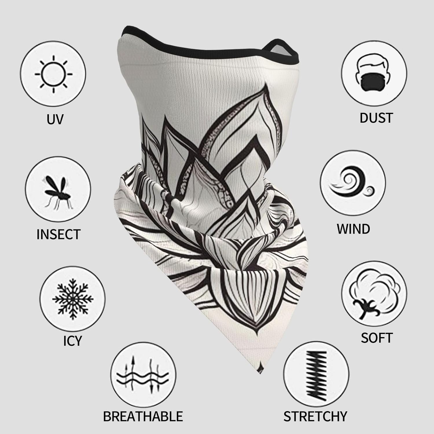 Protection Neck Gaiter Face Cover Lotus Line Art Balaclava Scarf Mask, Windproof Breathable Sun Shield for Men Women, Skiing Hiking Cycling Outdoor Sports