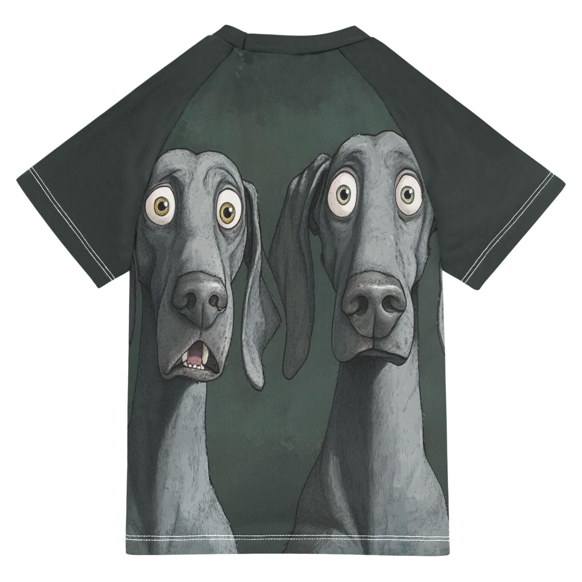 Wudan Cartoon Funny Weimaraner Dogs Fear Bathing Suit Girls Short Sleeves Rash Guard Girls Swimwears Active Shirts for Little Boy 7-8Y