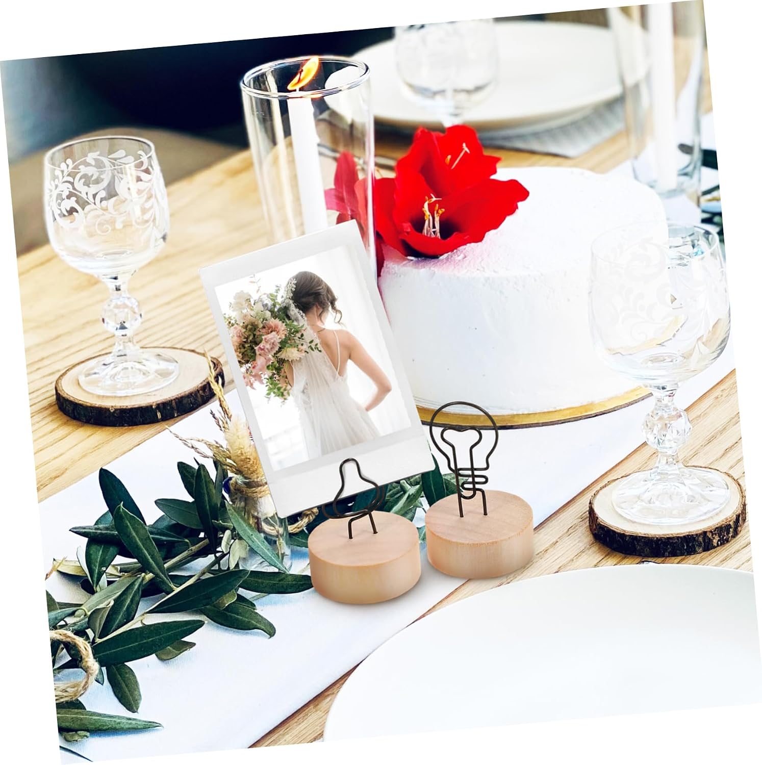 SHOWERORO Vintage Wood Memo Clips Set 13 Pcs Photo Display Holders for Wedding Tabletop Decoration Rustic Place Card Holders with Clips for Photos Menus and Notes