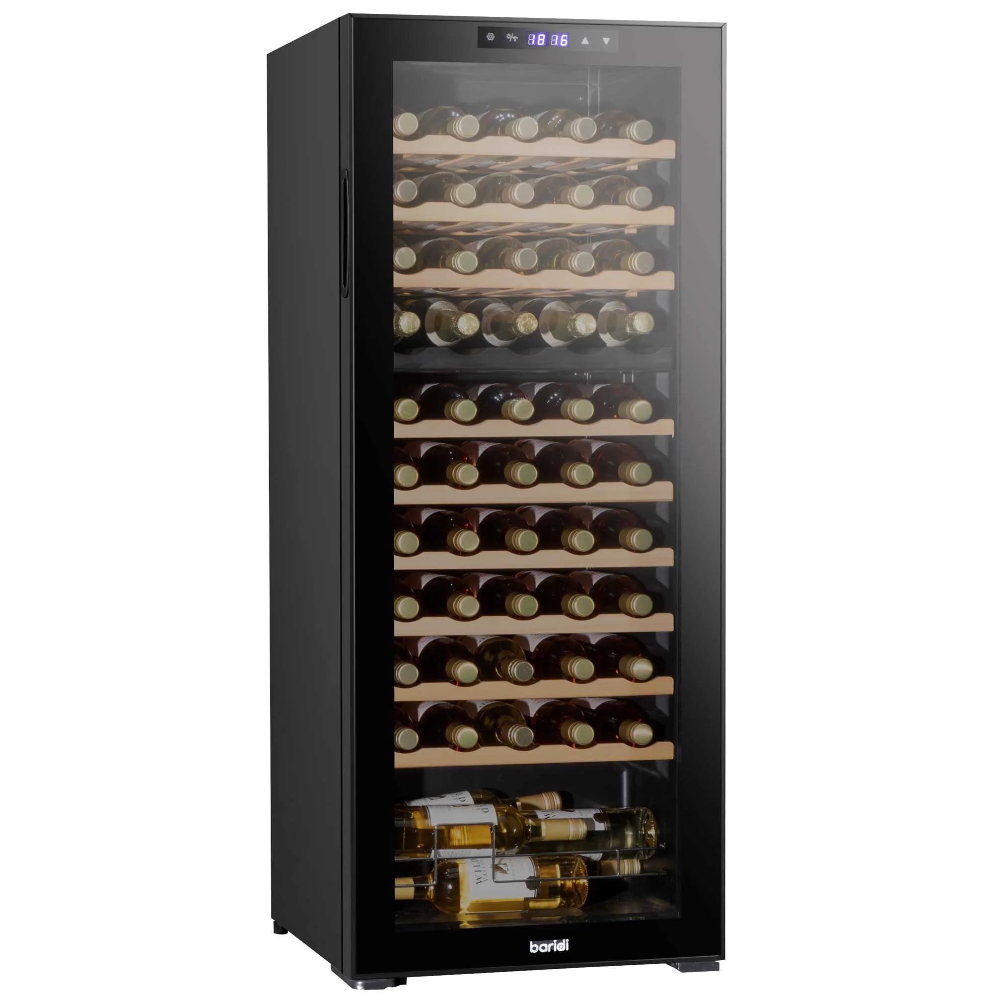 Dellonda Baridi 18 Bottle Dual Zone Wine Cooler, Fridge with Digital Touch Screen Controls, Wooden Shelves & LED Light, Black - DH89 — view 19