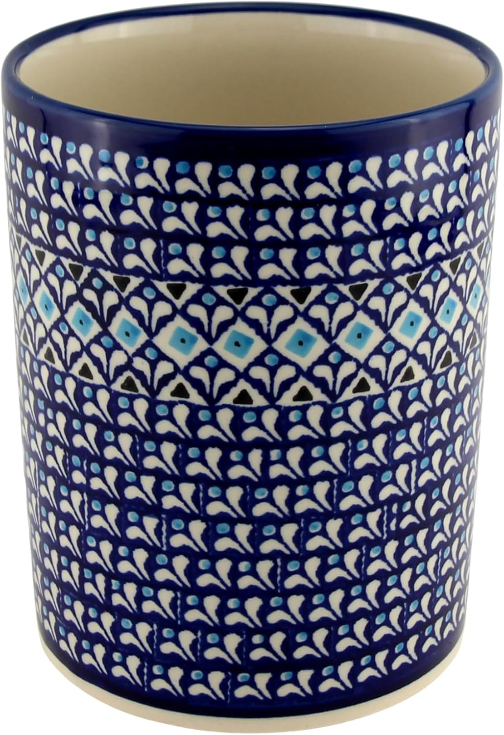 Polish Pottery Market Utensil Holder by Zaklady Ceramiczne Boleslawiec #832-217a Pattern, High: 7" Diameter: 5.25" - Large Cooking Polish Stoneware Utensil Crocks for Kitchen Counter