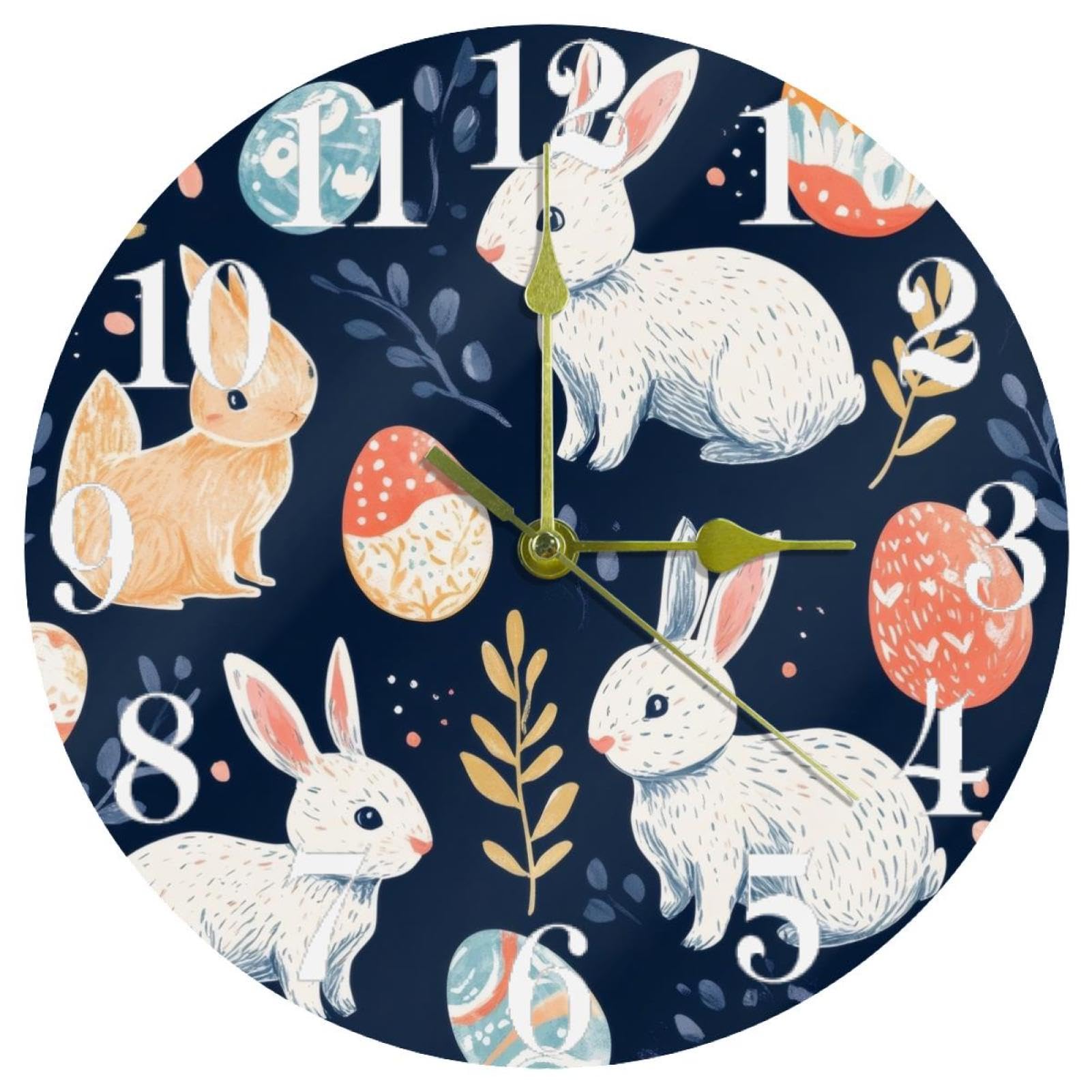 Horloge murale œufs de Pâques montre ronde à quartz sans tic-tac fonctionnant à piles pour bureau