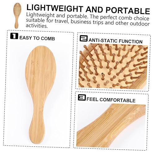 Miniatura 5 de Peine de bambú para el cabello, 3 piezas, peines de barba, cepillo de cerdas de madera, peine de bambú natural, cepillo masajeador para cuero