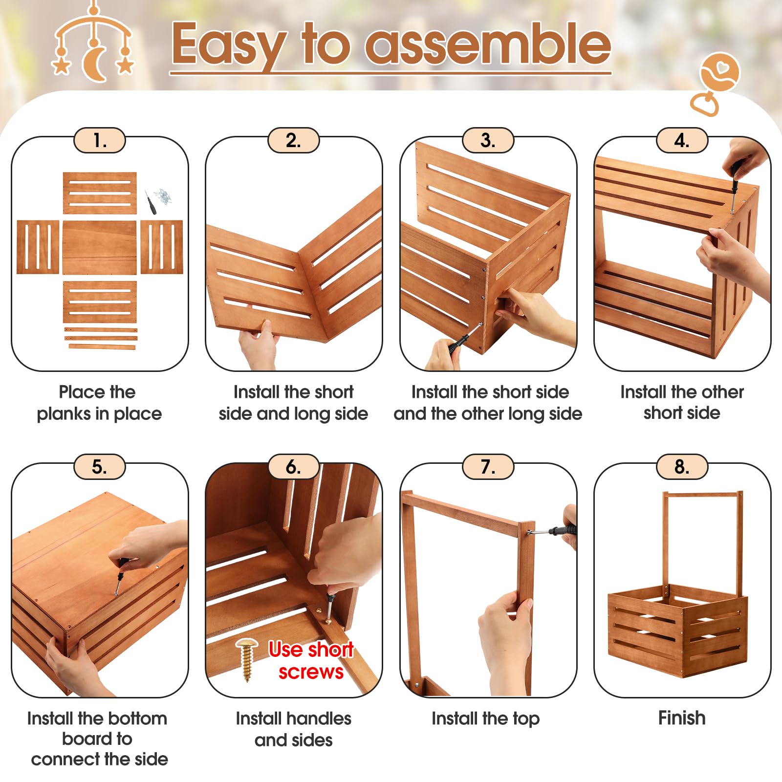 Suzile Caja de madera para baby shower, cesta de regalo, banco de arcilla | Perchero para ropa de bebé con asa, caja de almacenamiento para revelación de género para niños y niñas recién nacidos