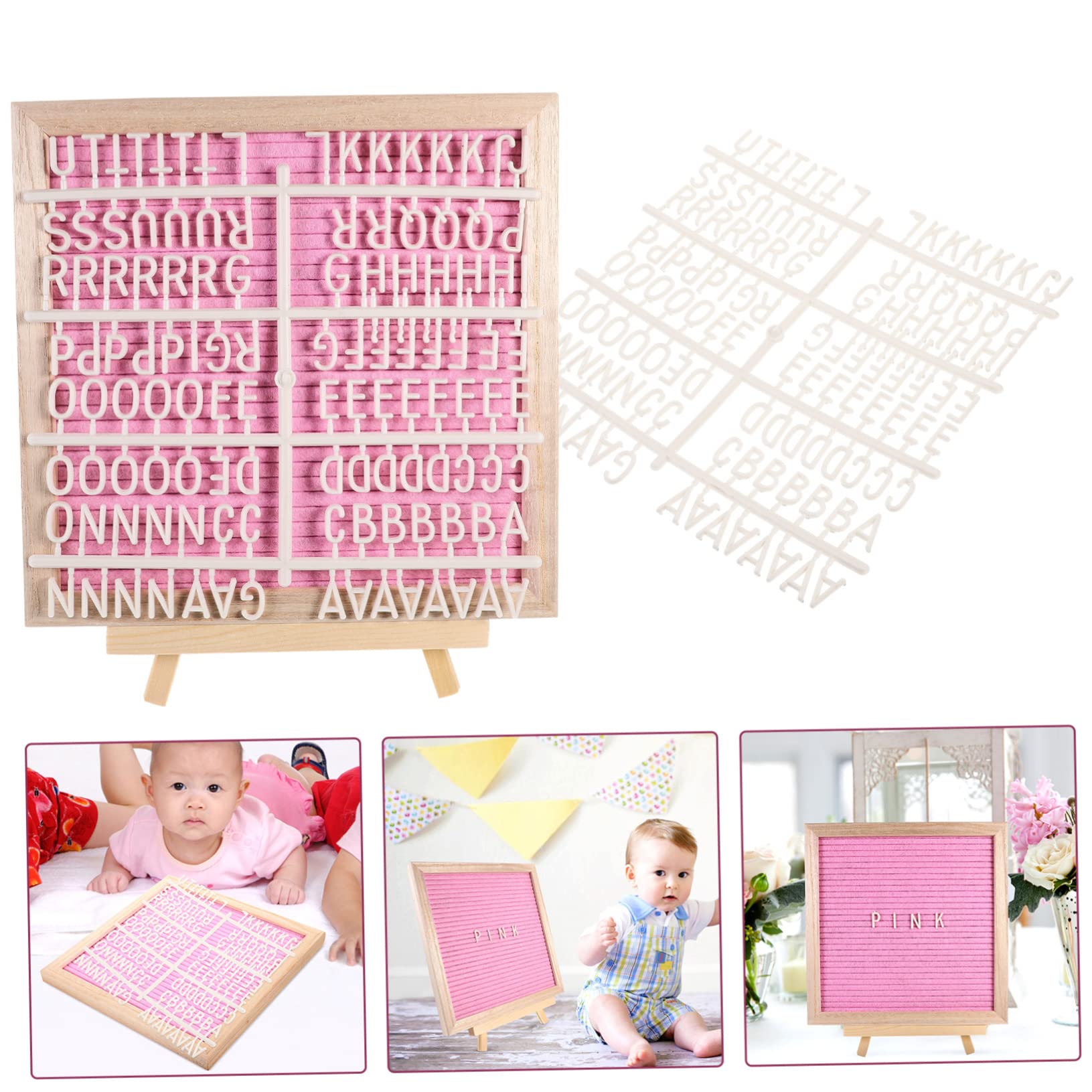 Tableau de Lettres en Feutre Rose avec Cadre Bois 1 Set