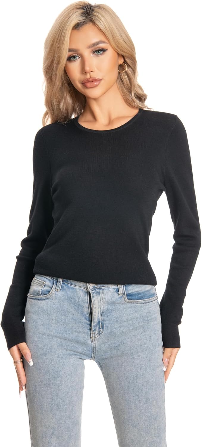 Women's 100% Extrafine Merino Wool Long Sleeve Crew Roll Neck Pullover