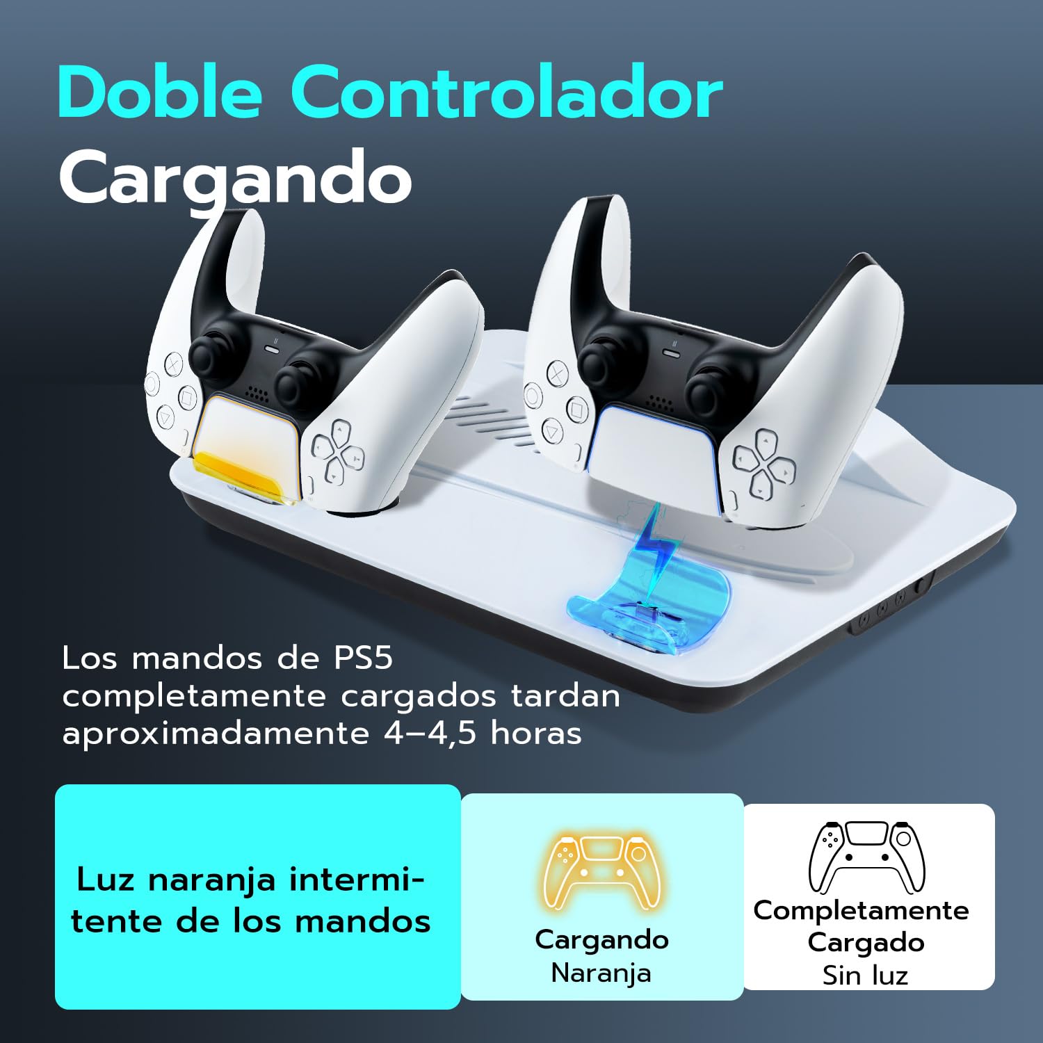 Soporte para PS5 Pro/Slim, luces LED, estación de refrigeración con carga dual