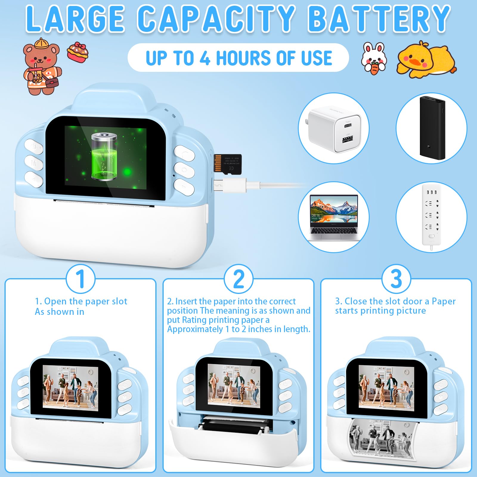 Appareil Photo Instantané Pour Enfants - 48 MP, écran 2,4", Imprimante Sans Encre - Cadeau Idéal 3-12 Ans