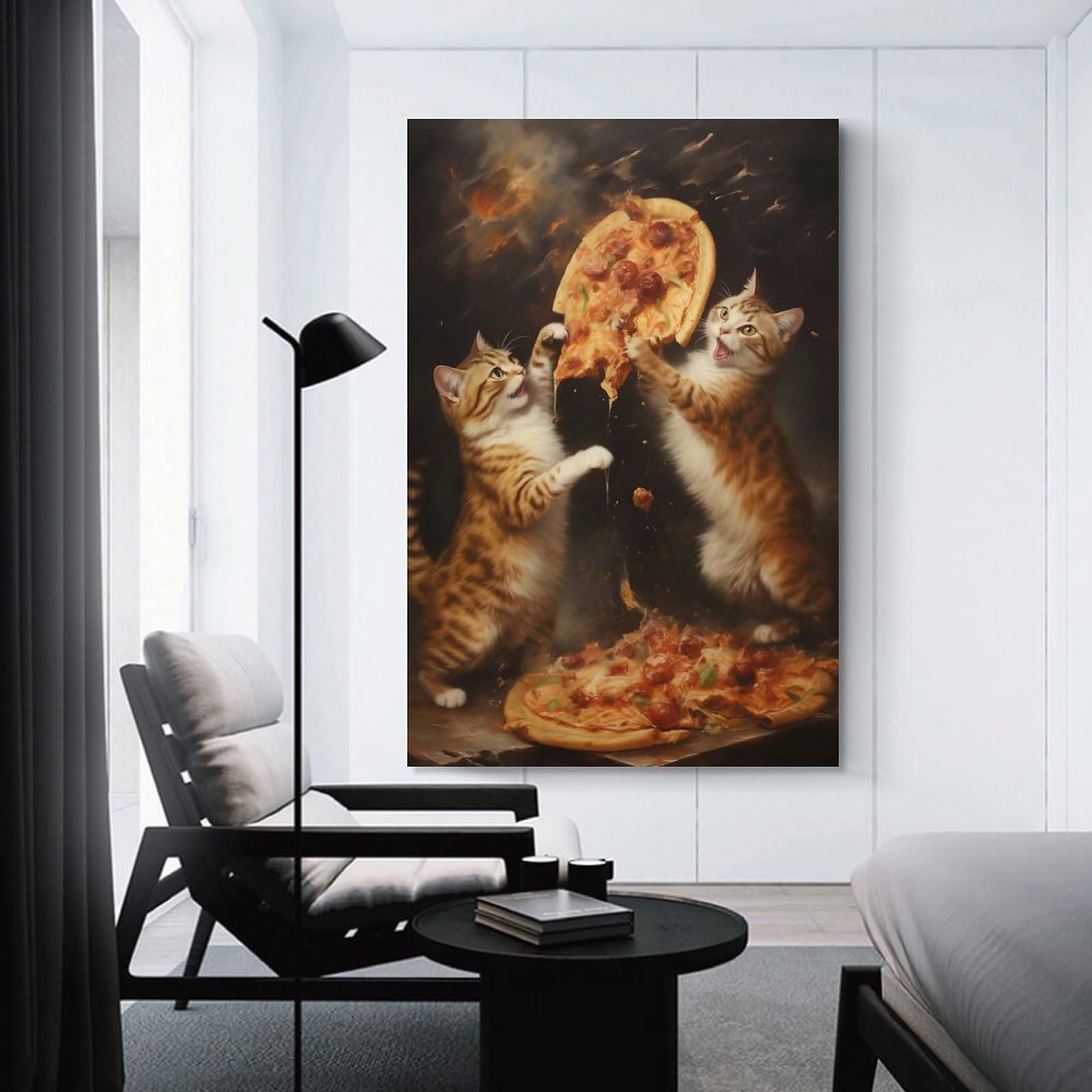 Junmoney Kitten Pizza Wars Wall Art Print, 20x30inch(50x75cm), for Wall Displays, Bedrooms Or Room Updates, A Versatile Canvas Print for Layering