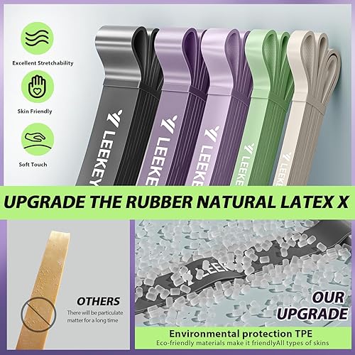 Miniatura 23 de LEEKEY Juego de bandas de resistencia para asistencia de dominadas y entrenamiento de cuerpo completo, bandas de ejercicio de varios niveles