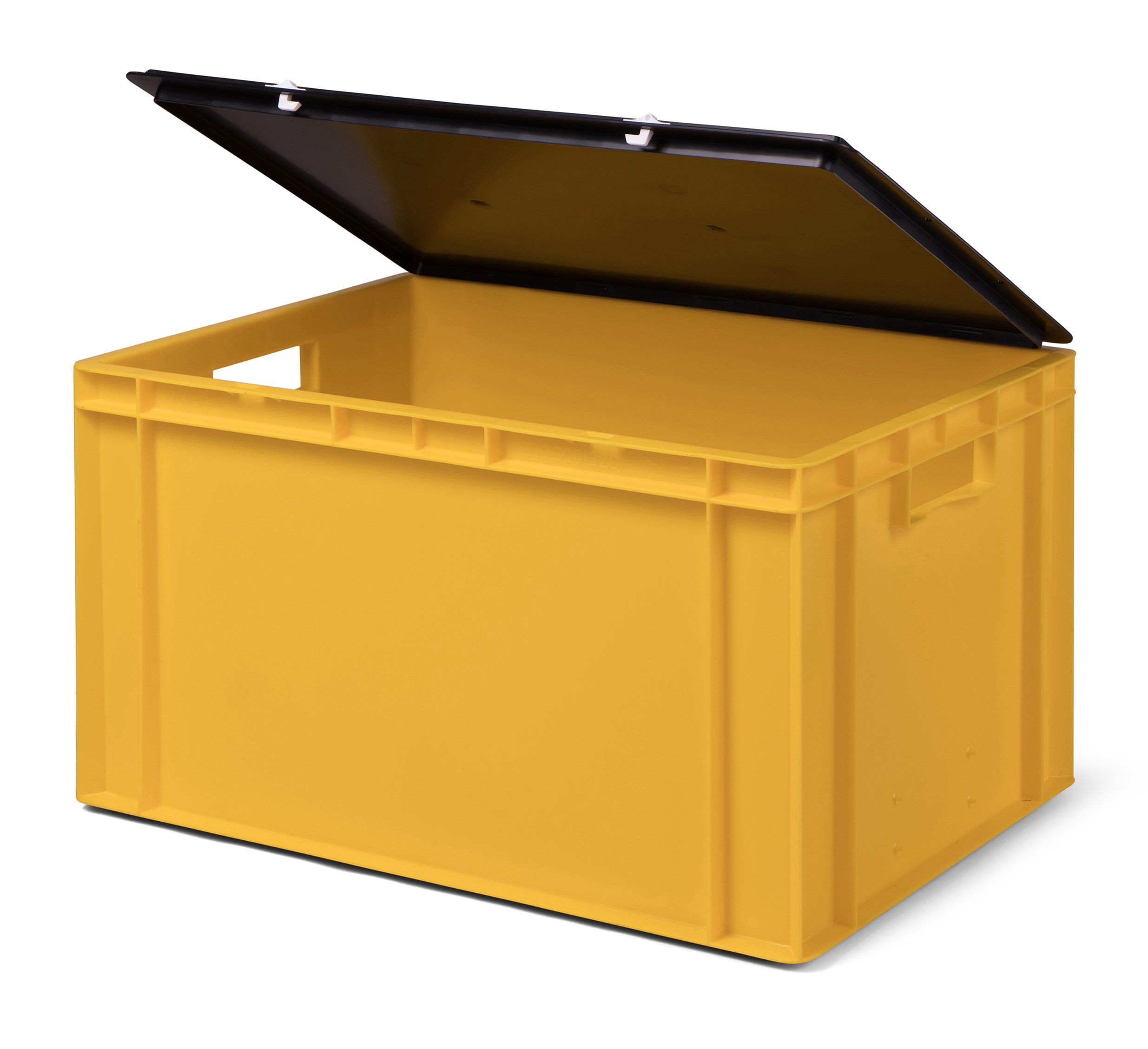 1a-TopStore Transport-Stapelbox/Lagerbehälter, gelb, mit schwarzem Verschlußdeckel, 600x400x320 mm (LxBxH)