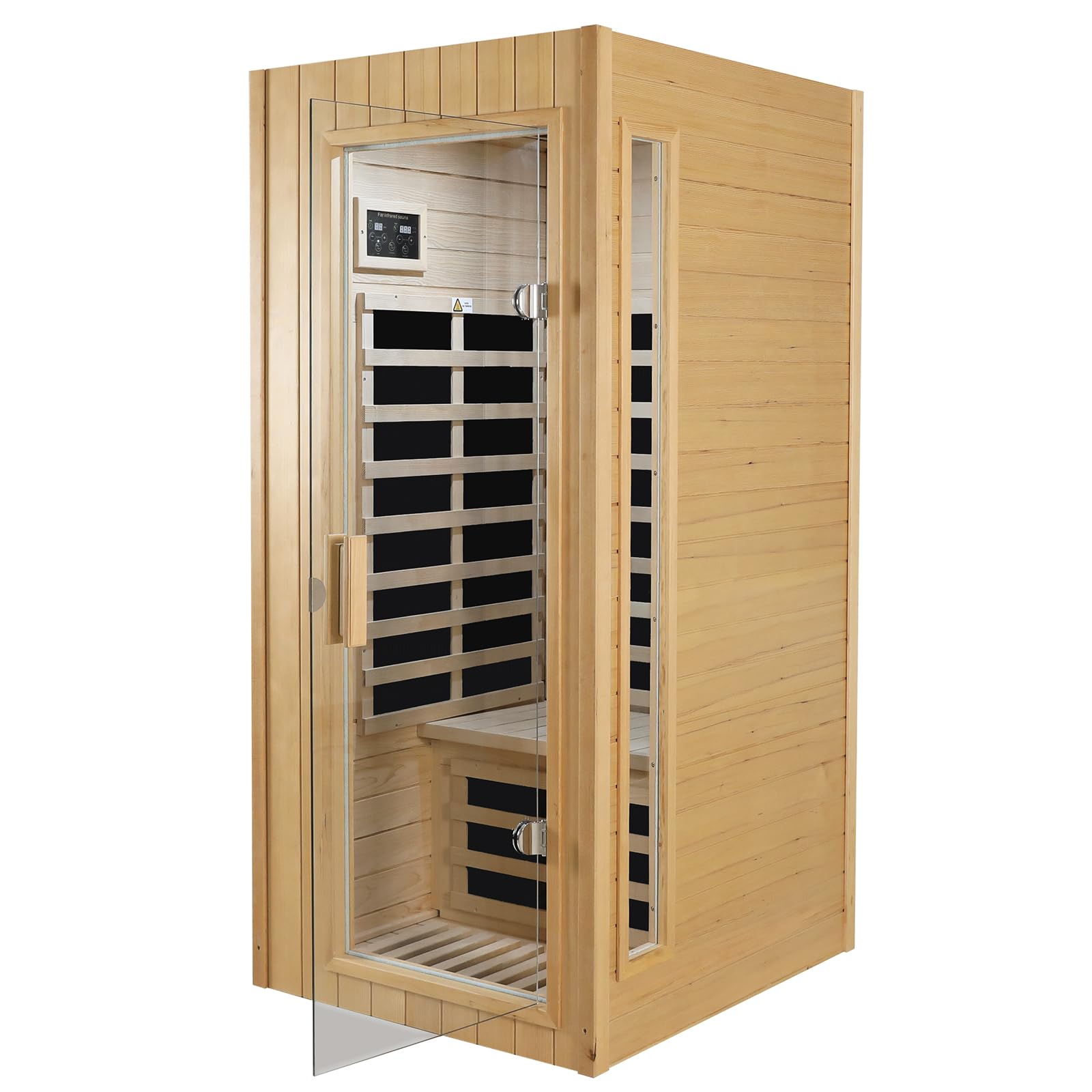 LTCCDSS Far Infrared Sauna Home Canadian Hemlock Wood Sauna 1 Person 1300W Low-EMF Indoor Saunas 120V with Bluetooth, LED Light, LCD Control Panel and Tempered Glass Door, Room: 33 * 38.3 * 73 inch