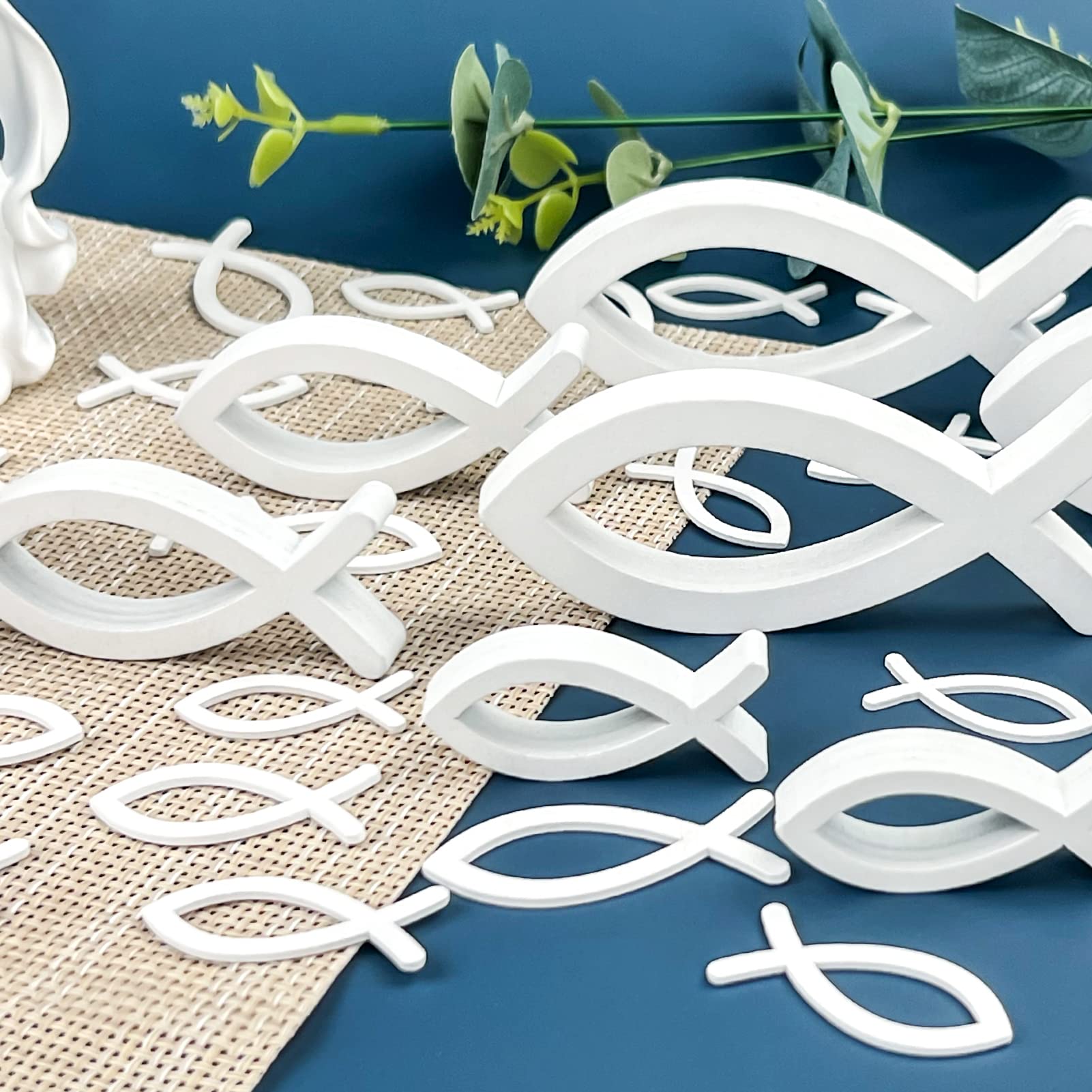 100 Pesci Legno Decorativi Bianchi - Per Battesimo, Comunione, Cresima E Tavole Festive - Foto 12